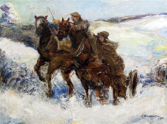 Christiane Brix Klitgaard-May (1876-1954) Royal Horse Artillery Gun Team and Limber, France 1917, 26 x 34in.